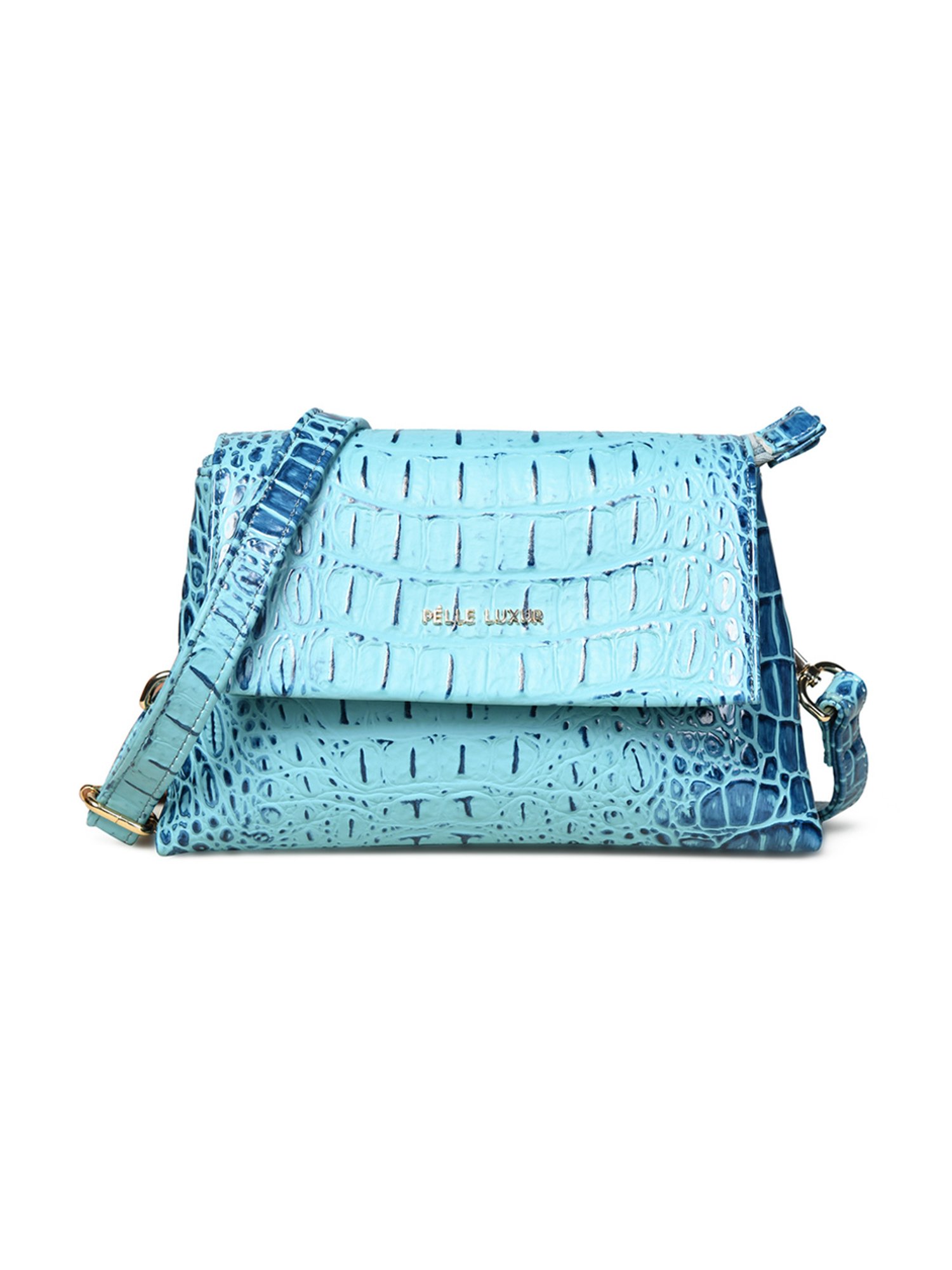 PELLE LUXUR Ocean Blue Animal Effect Small Cross Body Bag