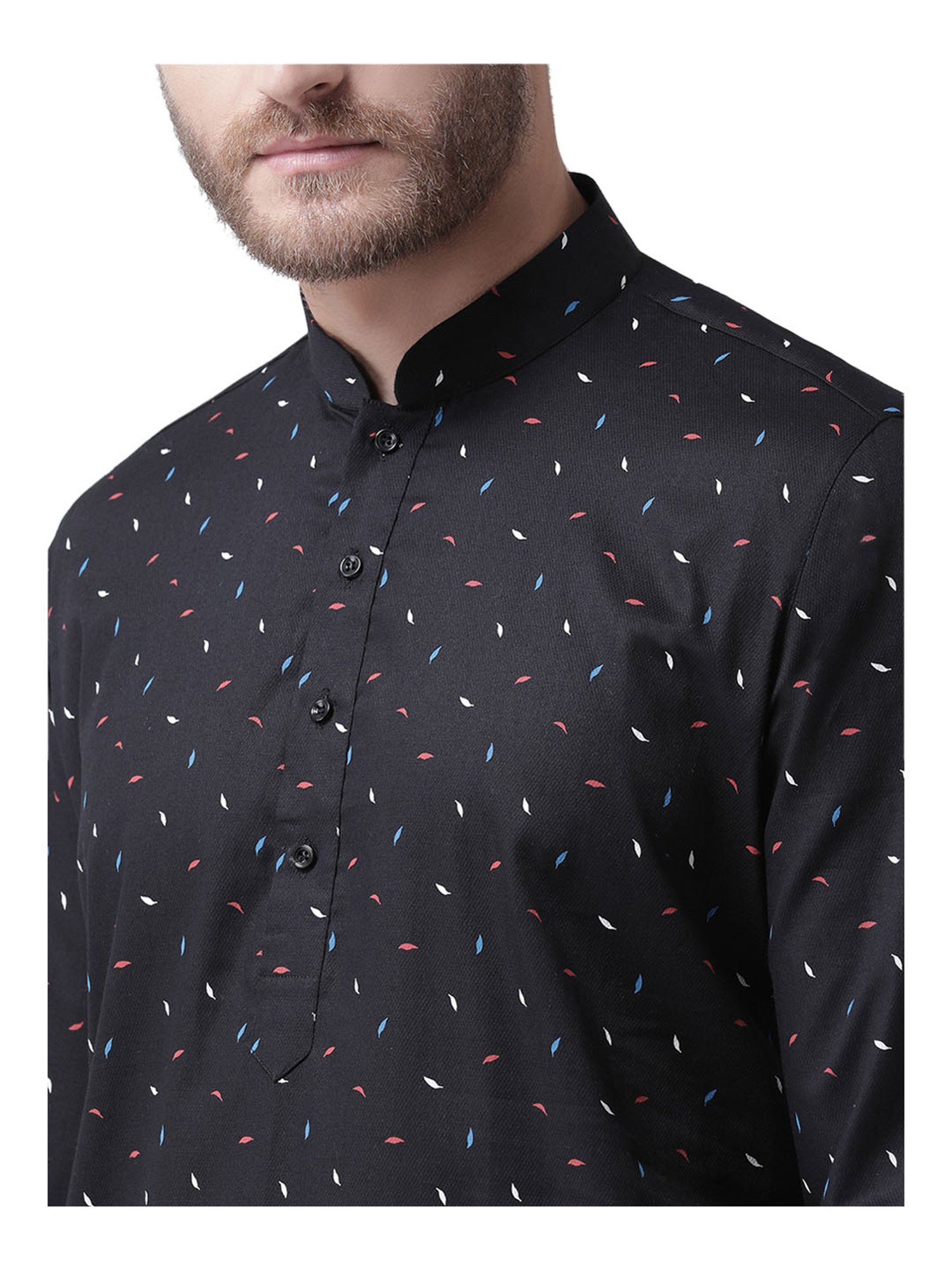 Deyann Black Printed Linen Full Sleeves Kurta Set