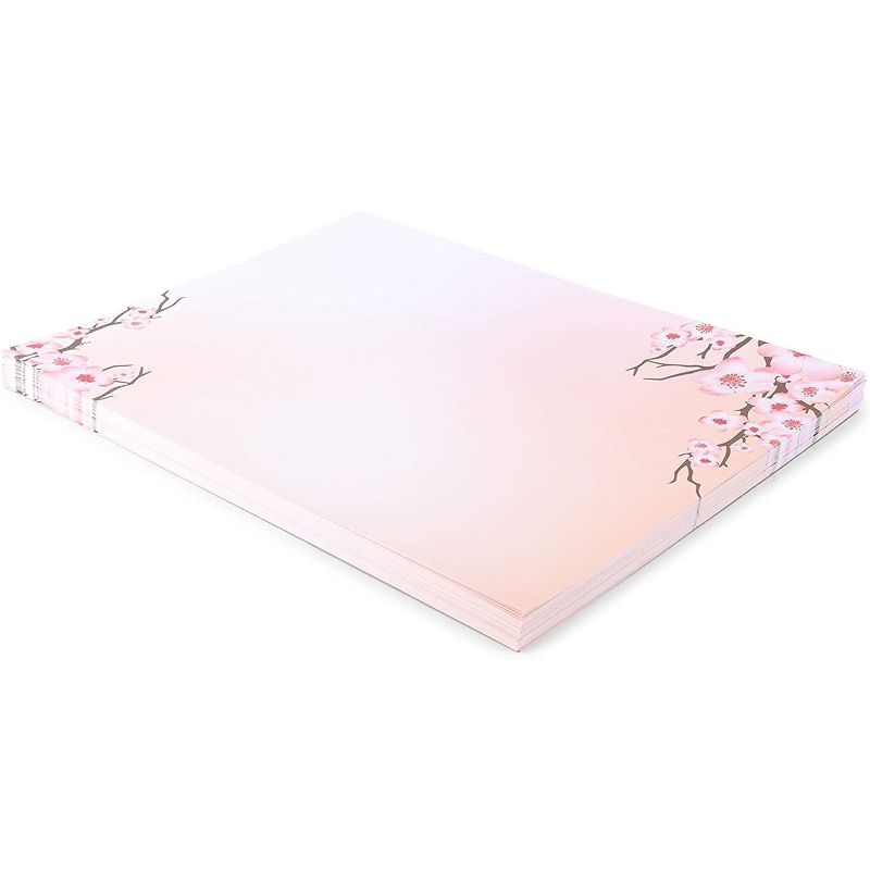 Pipilo Press 100 Sheets Japanese Cherry Blossom Stationery Set, Pink, 8.5 x 11 In