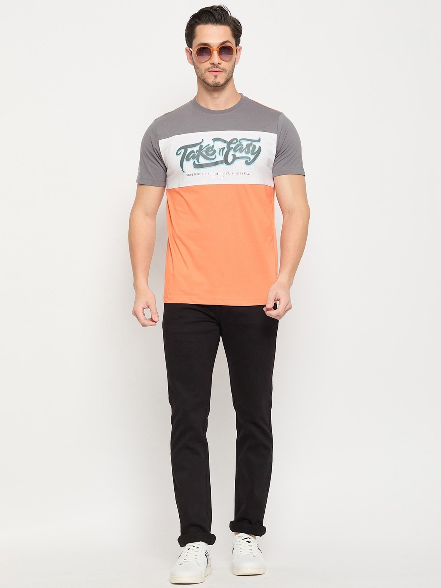 Duke Ash & Orange Slim Fit Colour Block T-Shirt