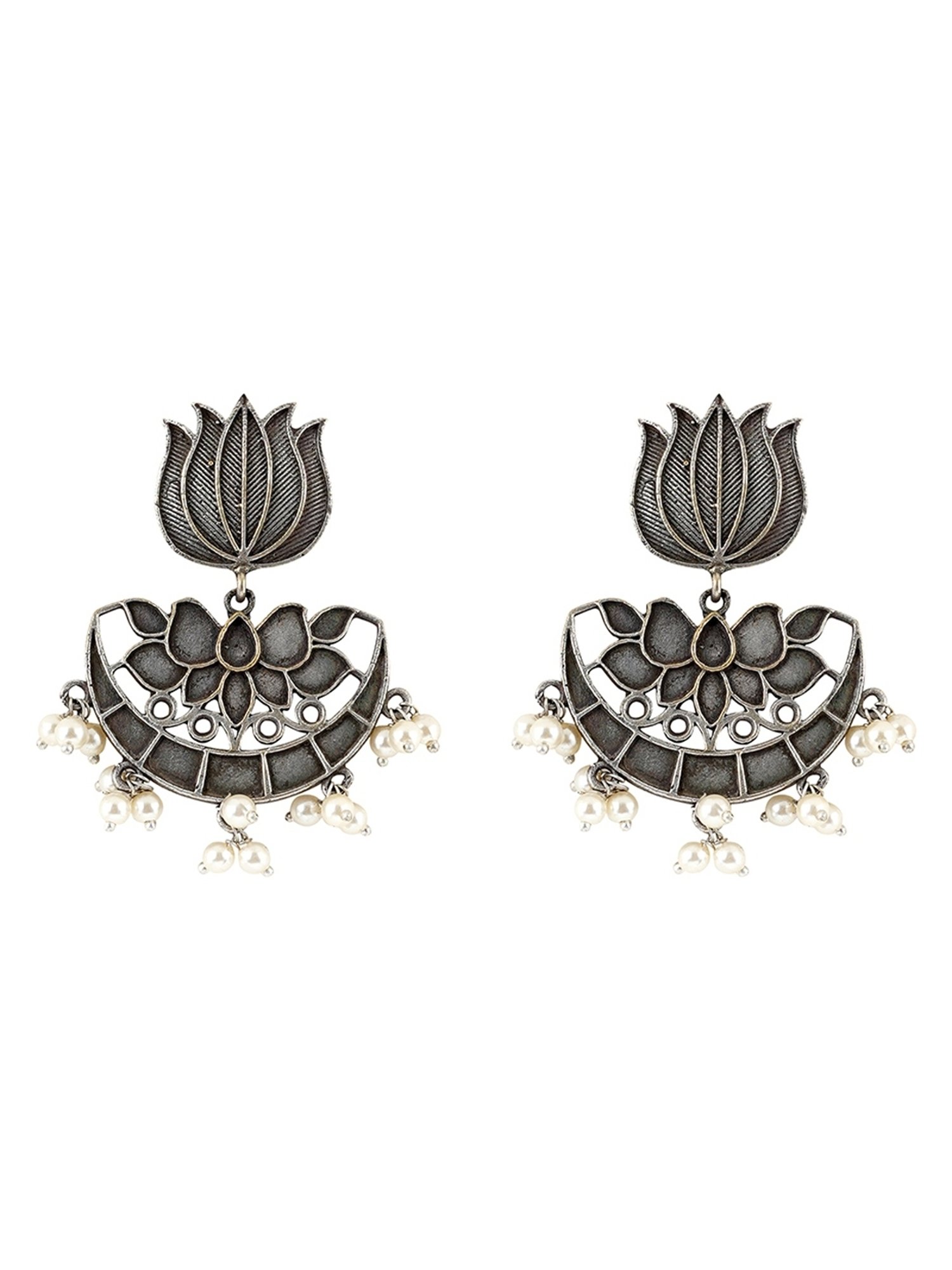 Teejh Ethnic Krupali Silver Oxidized Dangler Earrings