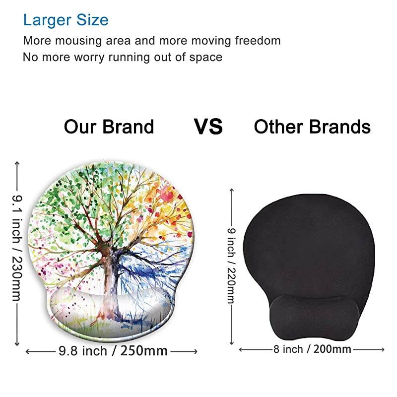 30% Larger] Ergonomic Mouse Pad with Gel Wrist Rest Support, Abstract Colorful Tree of Life Oil Paintings Art Creative Design, Non Slip PU Base Mouse Pad Wrist Rest for Office, Laptop
