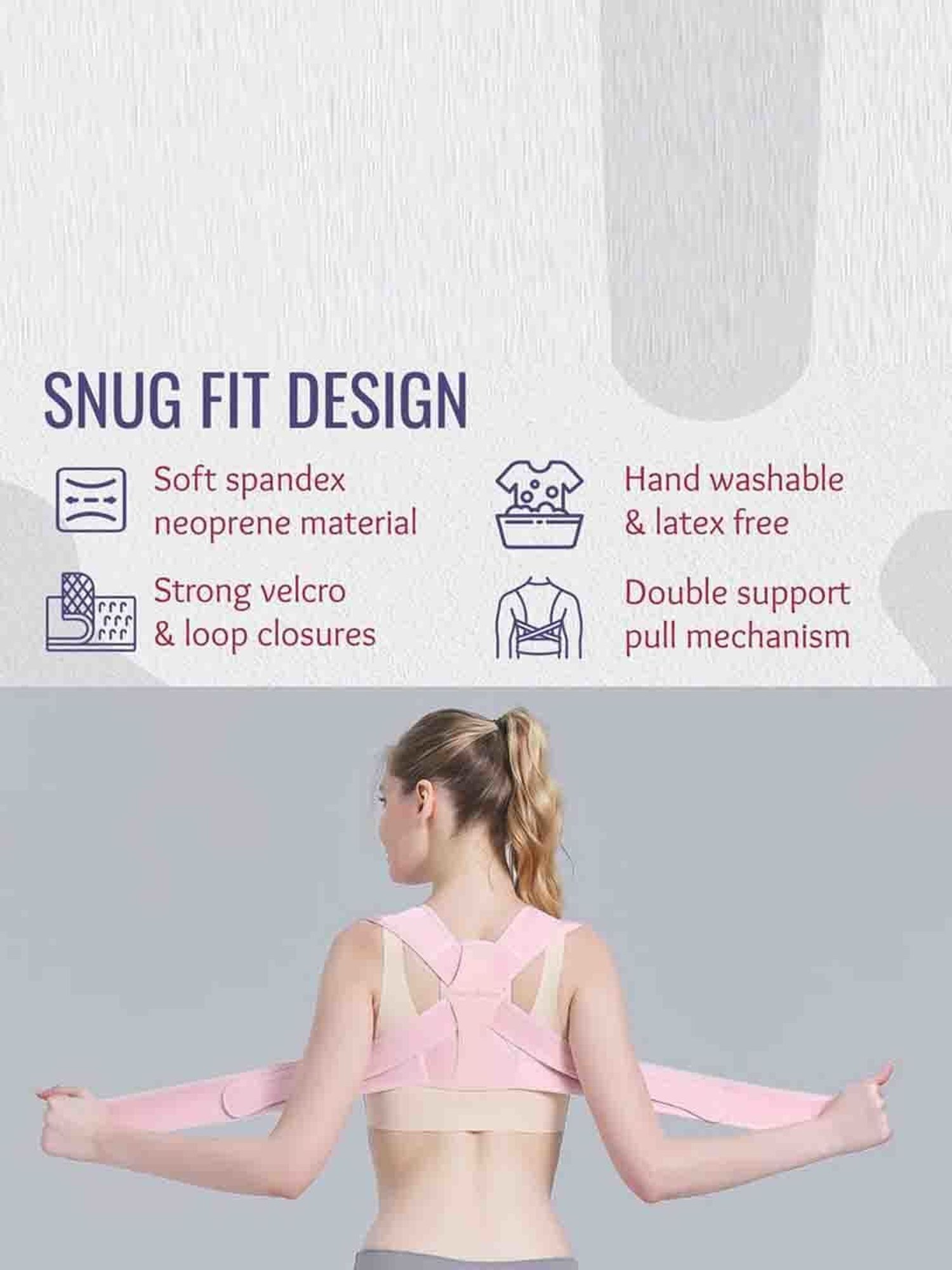 HealthSense Posture Corrector for Women, Back Pain Relief with Back Support Belt (L/XL) - Pink