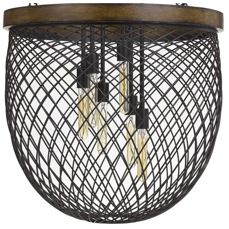26" x 26" x 38.25" 6-Light Metal/Wood Marion Mesh Shade Chandelier Bronze - Cal Lighting