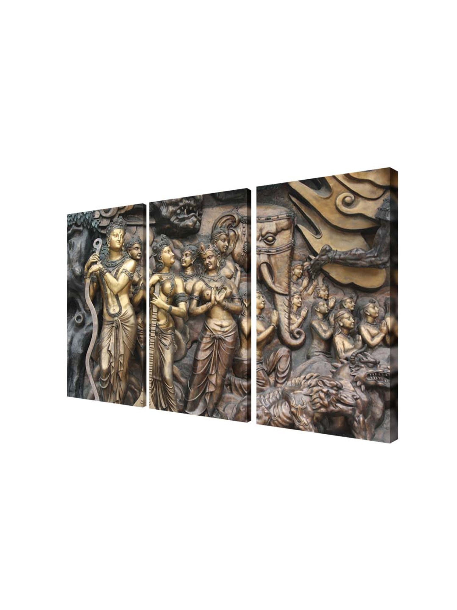 999Store Brown & Gold Men's and Women's Mural Art 3 Frame Canvas Paintings