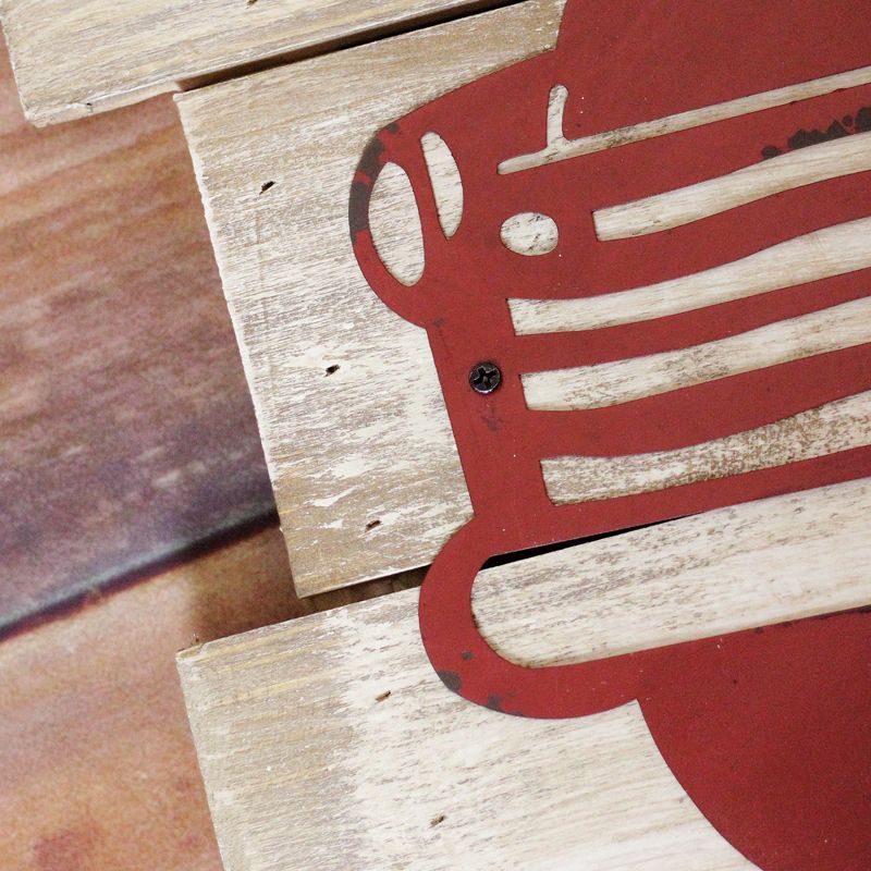 Raz Imports 28" Rustic Wood and Metal Red Truck Carrying Tree Wall Art