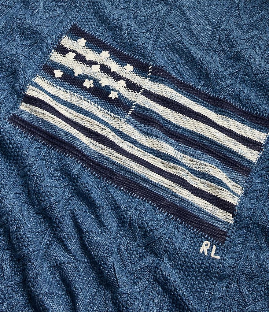 Ralph Lauren Indigo Cottage American Flag Throw