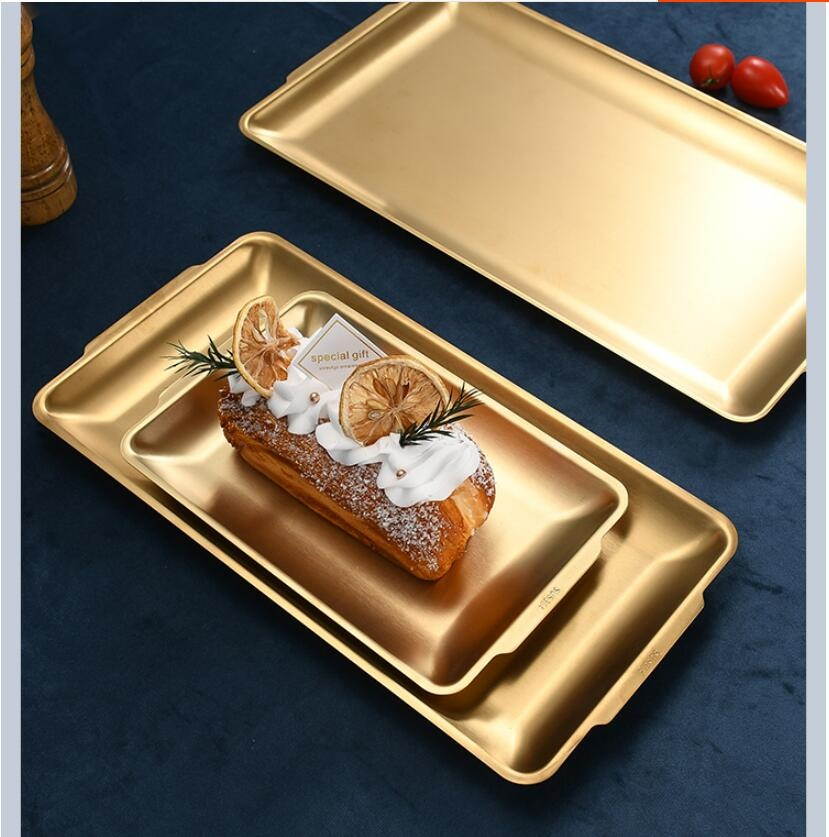 1Pc Stainless Steel Oblong Barbecue Pan Practical Dish Plate Sushi Storage Plate