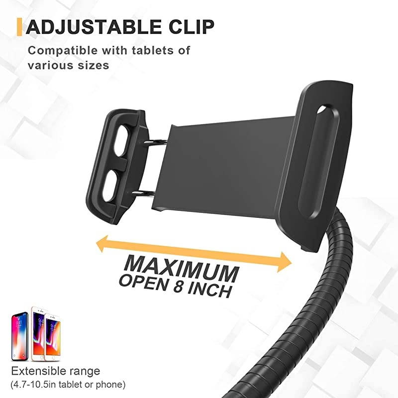 Gooseneck Tablet Stand & Cell Phone Holder,Universal 360&deg; Flexible Tablet Mount| Lazy Arm Holder Clamp Mount Bracket Bed Dock Compatible with Pad Mini/Air 2/3/4,Tab 2 3 and 4.7-10.5" Devices