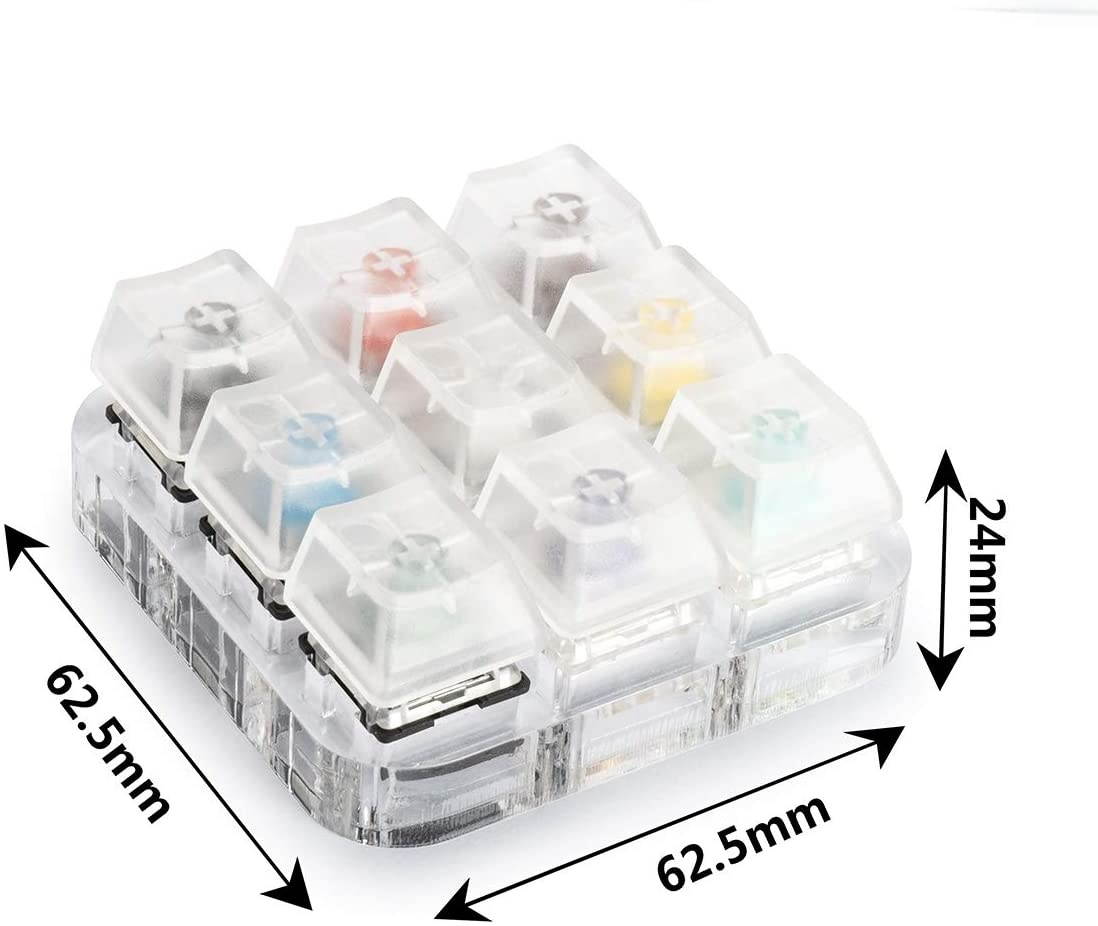 9-Key Gateron Switch Tester, Velocifire Switch Testing Tool for Mechanical Keyboards, with Clear Keycaps and O Rings