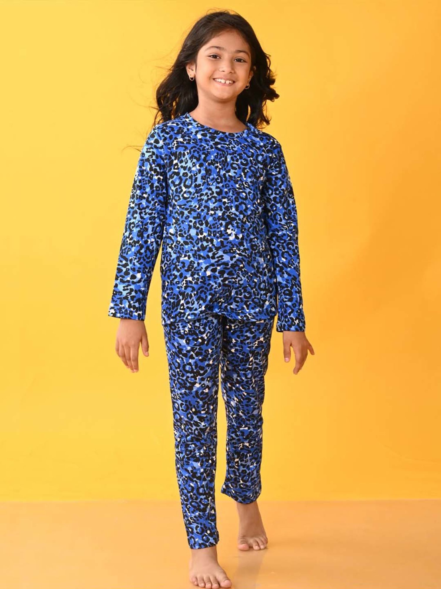 Anthrilo Kids Blue Cotton Printed Full Sleeves T-Shirt & Trouser