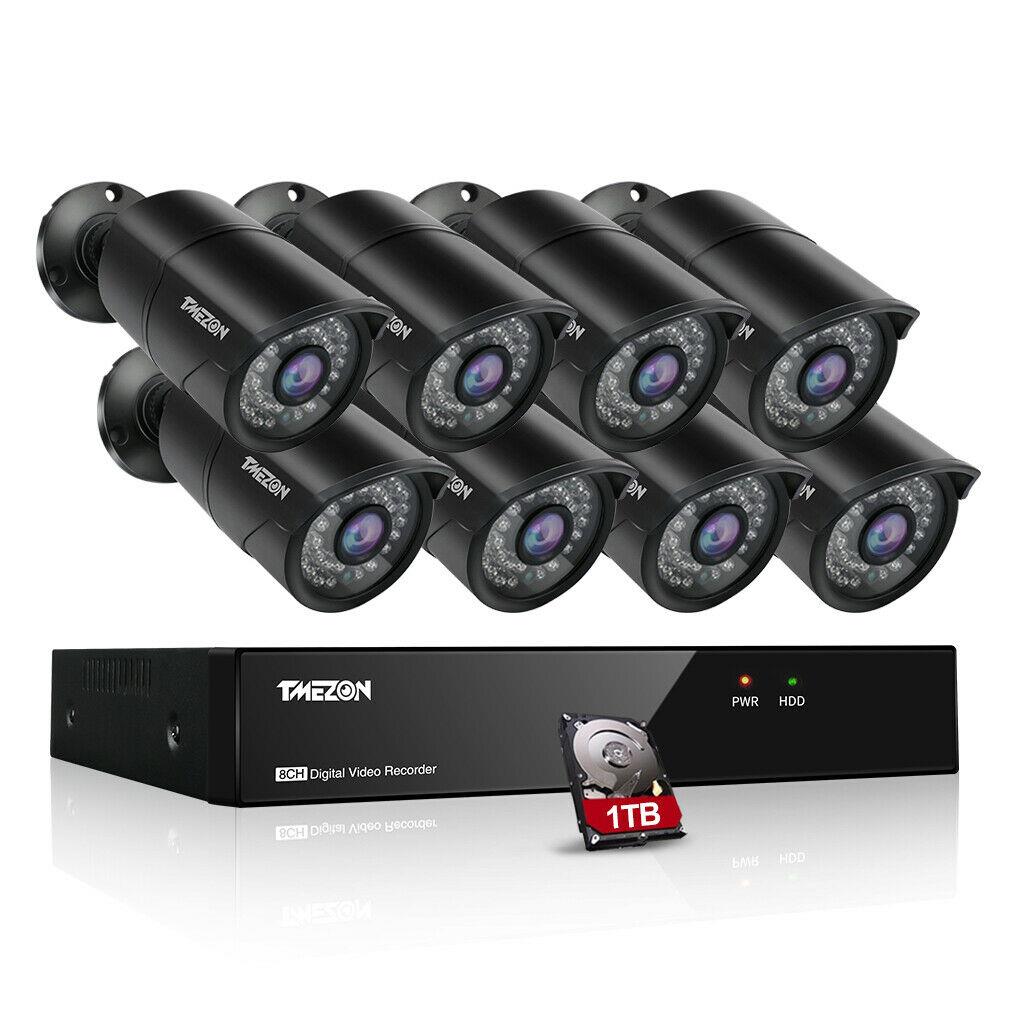5MP 8CH Security Camera System,1TB HDD TMEZON 5-IN-1 8 Channel Video DVR Recorder, Surveillance Security Kit with 8x Indoor Outdoor CCTV Camera IR NIght Vision IP66 Weatherproof, Free APP