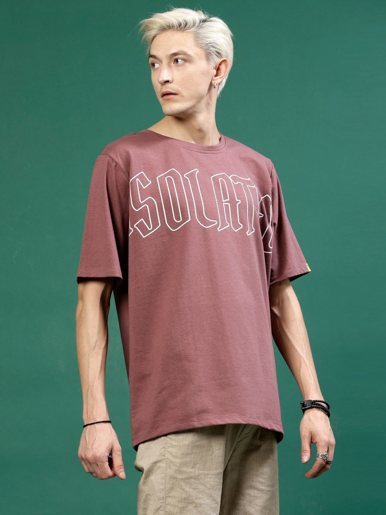 Rigo Mauve Cotton Loose Fit Printed T-Shirt