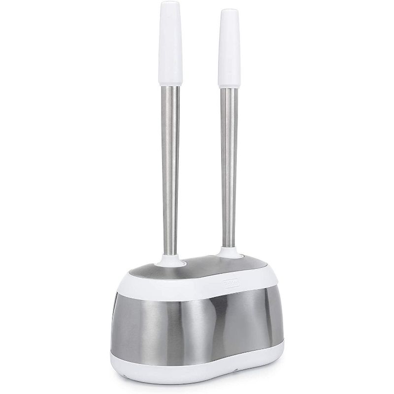 Polder Dual Bath Caddy, Plunger and Scrubber - White