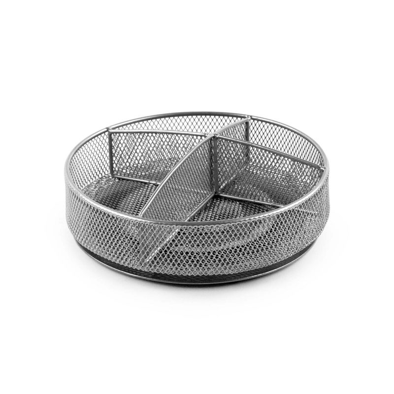 Design Ideas Mesh Divided Lazy Susan - Kitchen, Pantry, and Bathroom Spinning Storage Organizer - Silver, 7.3" x 7.3" x 2"