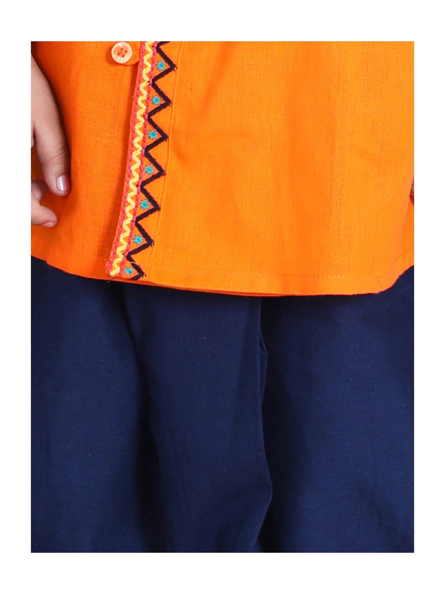 BownBee Kids Orange Cotton Embroidered Kurta & Dhoti