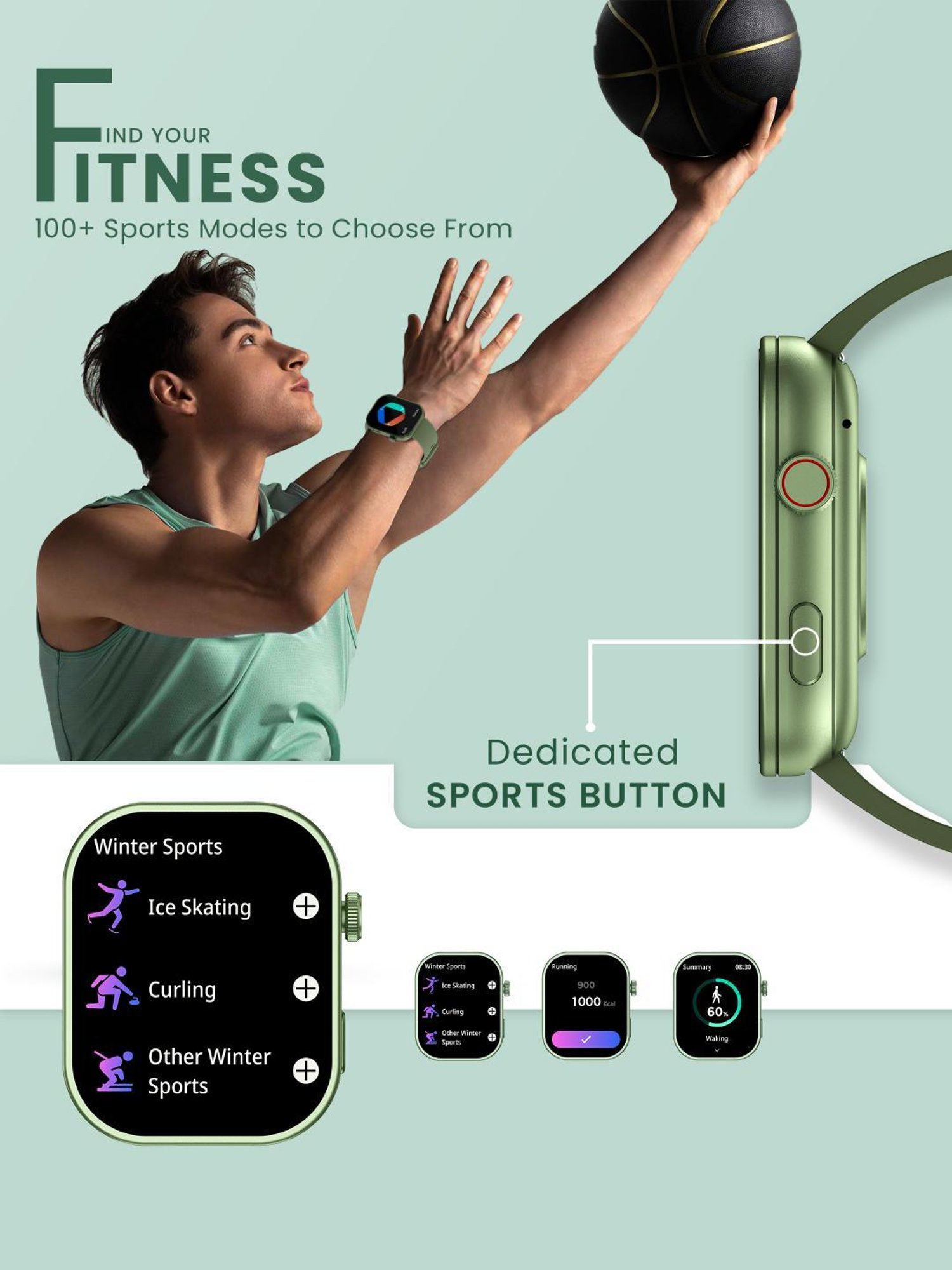 Hammer Tussle BT Calling Smartwatch with 2.01 inch HD Display & Voice Assistant (Limelight Green)