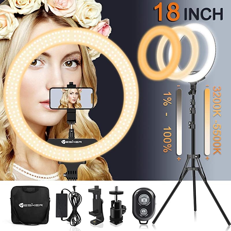 Inch Ring Light with Tripod Stand YouTube LED TikTok Ringlight Kit Color Temperature 3200K to 5500K Makeup Ringlights with Phone Holder Remote Carry Bag Camera Cellphone Video Shoot Selfie Portrait