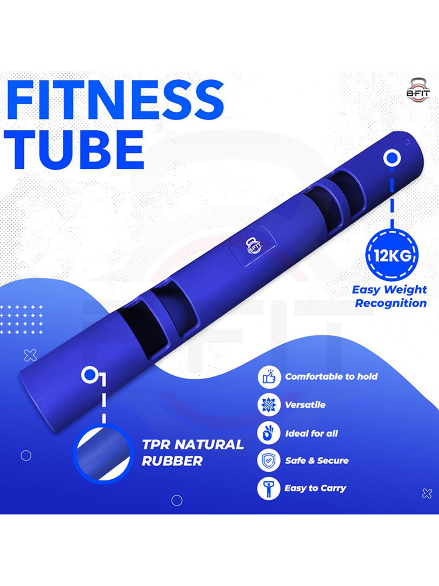 B Fit 12 kg ViPR Fitness Tube Functional Training Rubber VIPR Weight Bar (Navy)