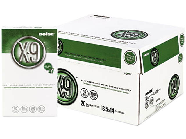 Boise OX-9004 X-9 Copy Paper, 92 Brightness, 20lb, 8-1/2 x 14, White, 5000 Sheets/Carton