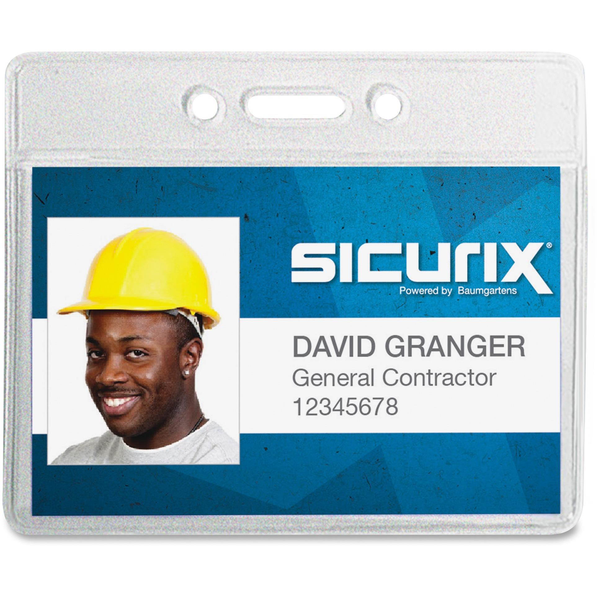 SICURIX Vinyl Punched ID Badge Holders - Horizontal - Horizontal - 2.5" x 3.5" x - Vinyl - 50 / Pack - Clear