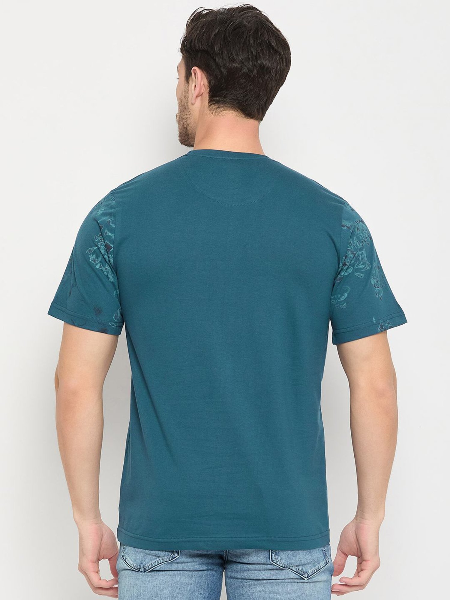 Duke Petrol Blue Slim Fit Printed T-Shirt