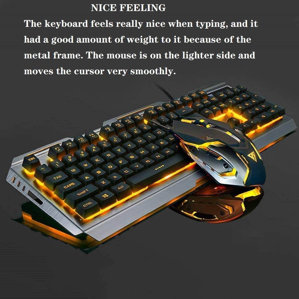 RGB Gaming Keyboard Mouse Combo Wired,Color Changing LED Backlit Computer Gaming Keyboad,Lighted PC Gaming Mouse,USB Keyboard Clicky Keys,Durable Metal Structure,for Xbox One PS4 Games Gamer Working