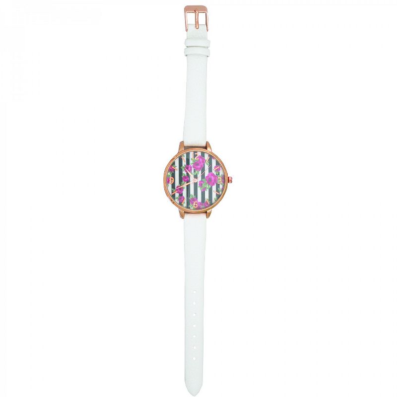 Olivia Pratt Leather Rose Face Strap Fashion Watch -White