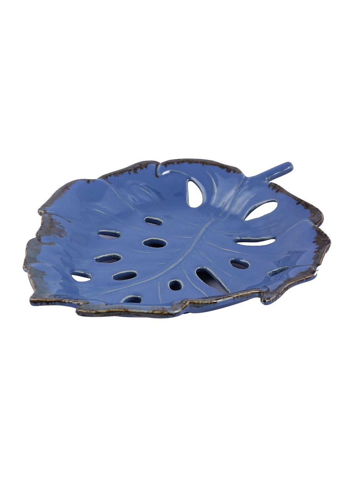 Aapno Rajasthan Blue Ceramic Leaf Design Serving Platter