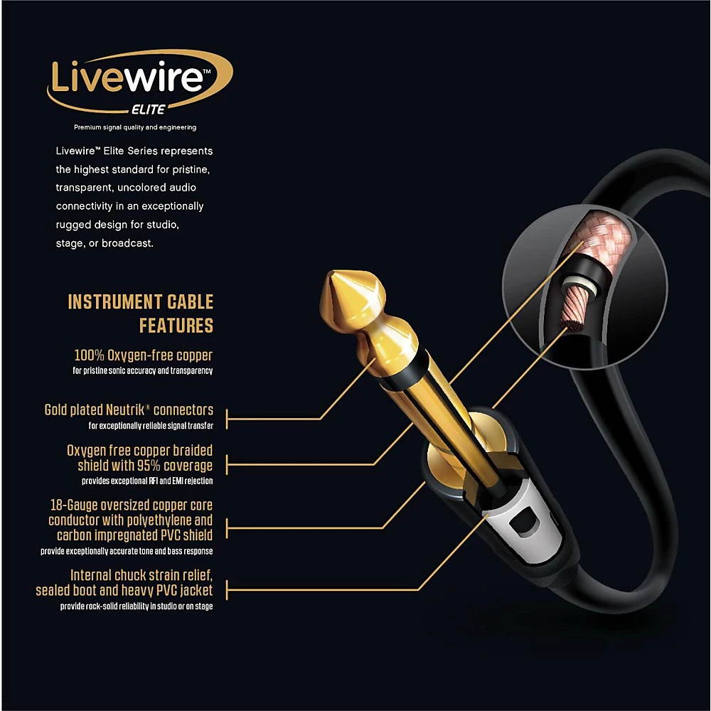 Livewire Elite Instrument Cable Angled/Straight 10 ft. Black