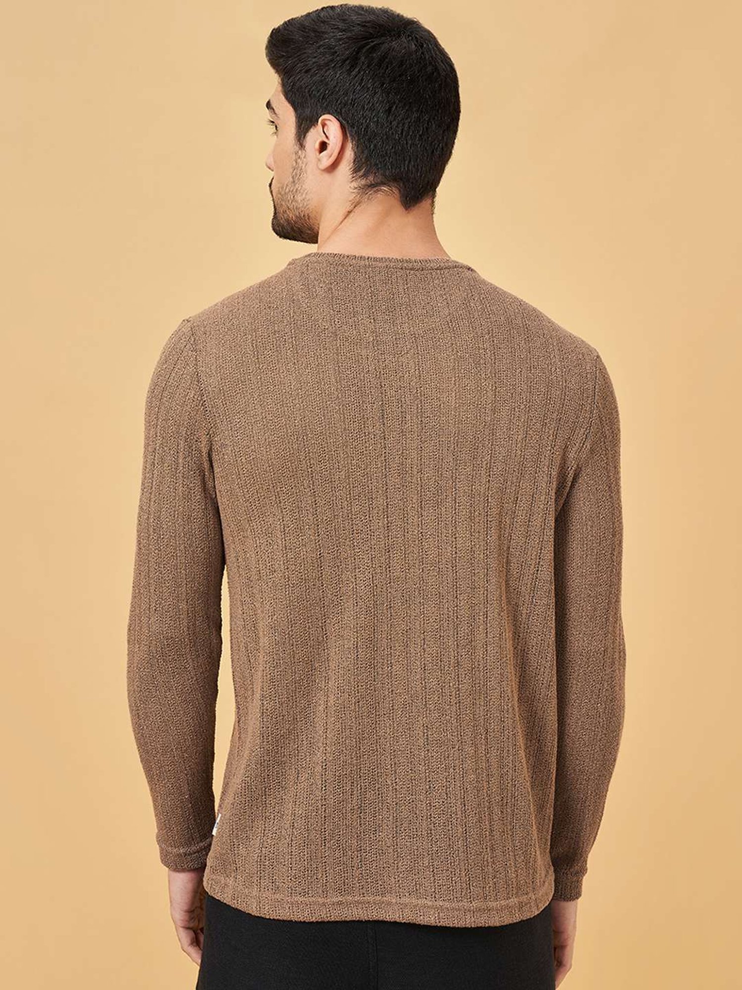 7 Alt By Pantaloons Brown Slim Fit Self Pattern T-Shirt