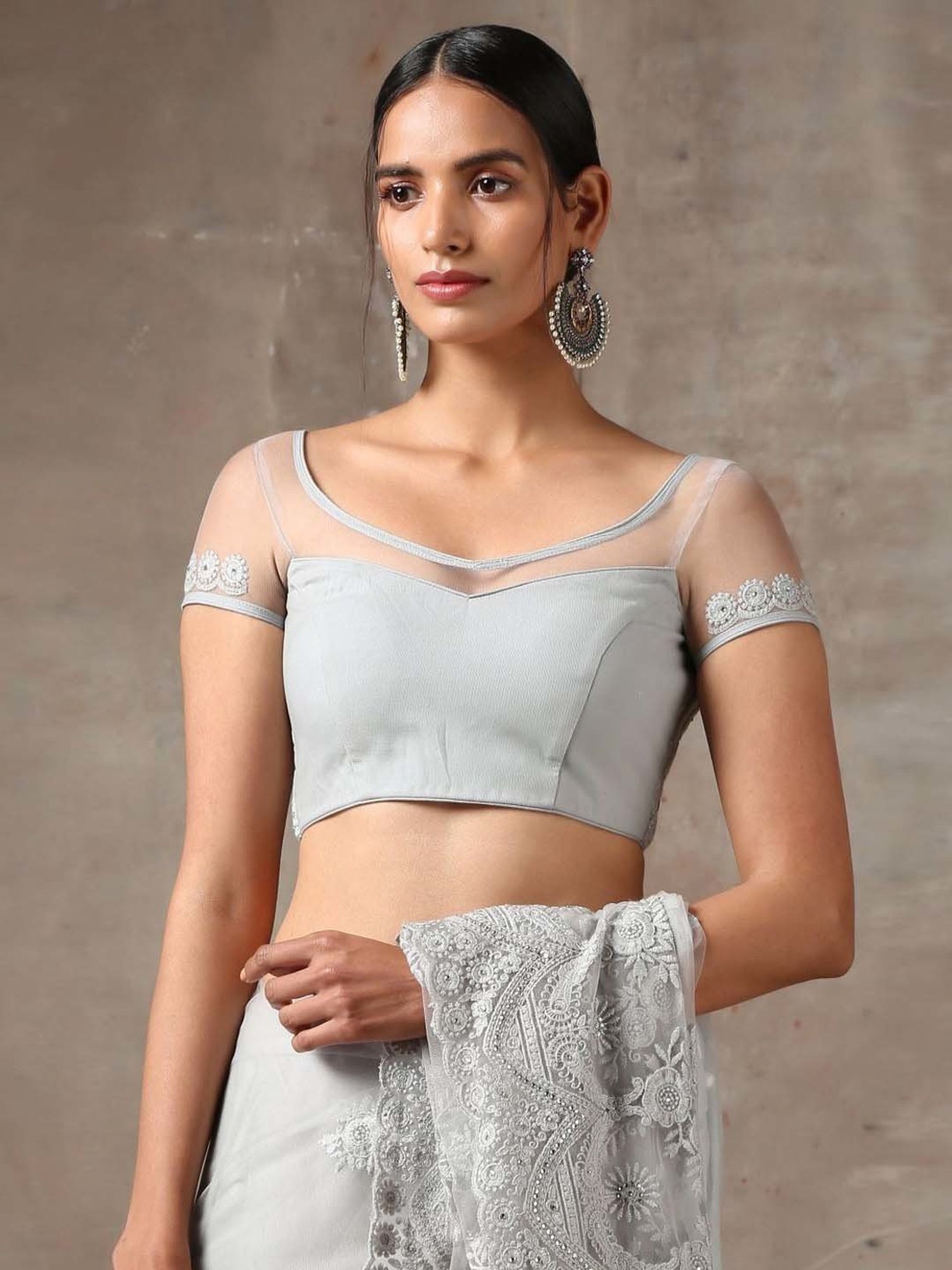 Swtantra Grey Embroidered Readymade Blouse