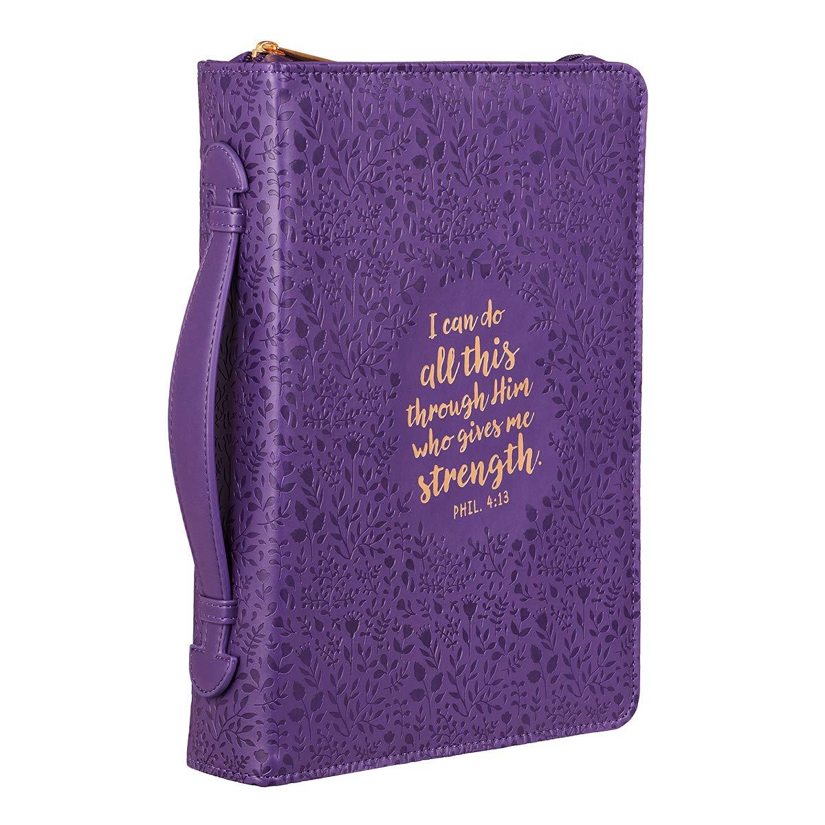 Bible Cover, I Can Do All This Floral Embossed Purple, Large