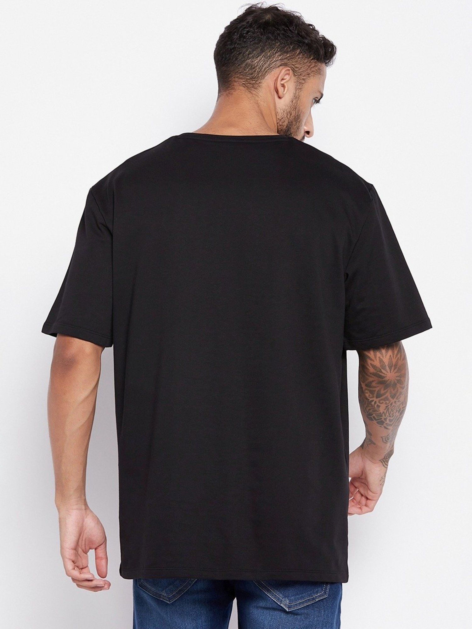 Edrio Black Cotton Relaxed Fit Printed T-Shirt