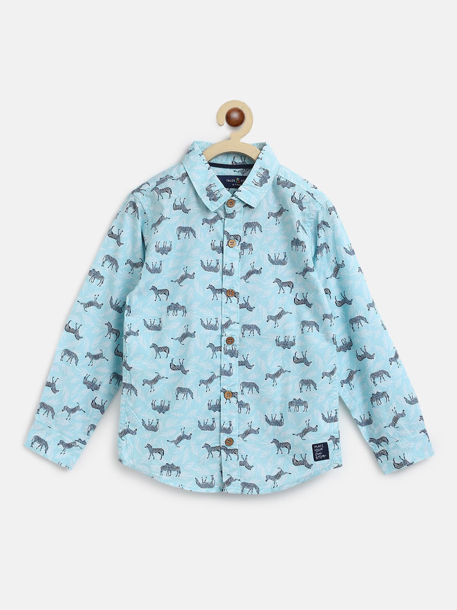 Tales & Stories Kids Sky Blue Printed Full Sleeves Shirt