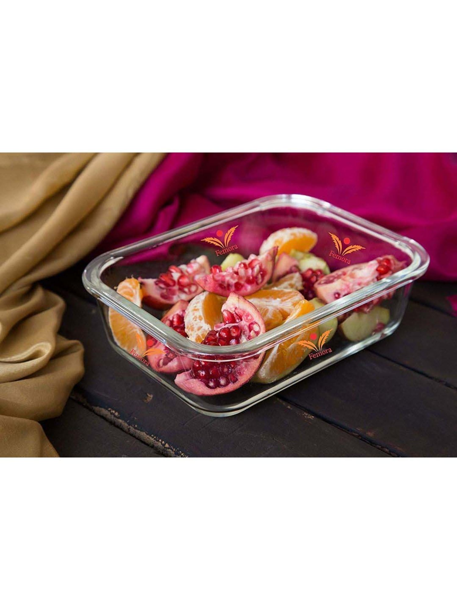 Femora Borosilicate Glass Rectangular Container with Air Vent Lid (400 ml & 620 ml) - Set of 2