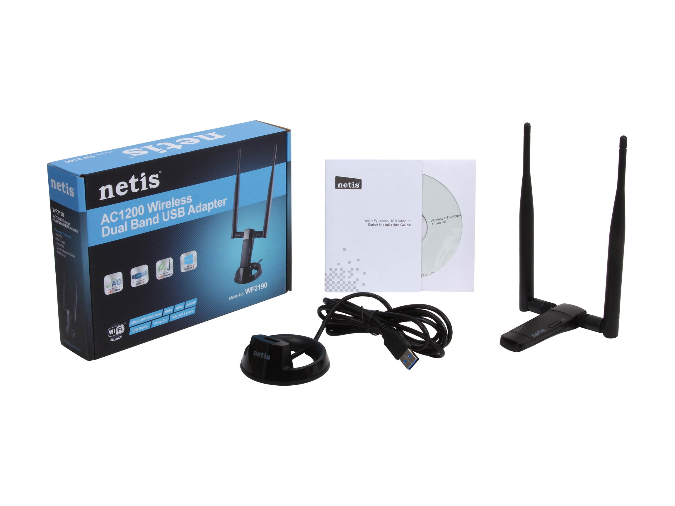 NETIS WF2151 USB 2.0 N600 Wireless Dual Band USB Adapter, Detachable Antennas