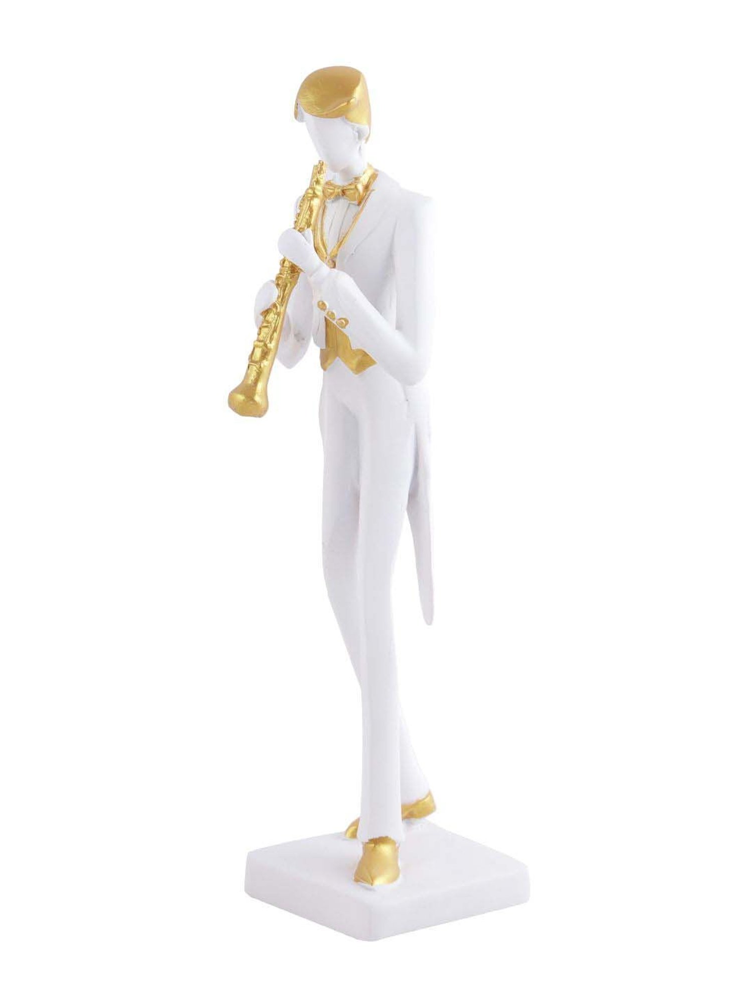Tayhaa White & Golden Resin Playing Trumpet Musician Statue