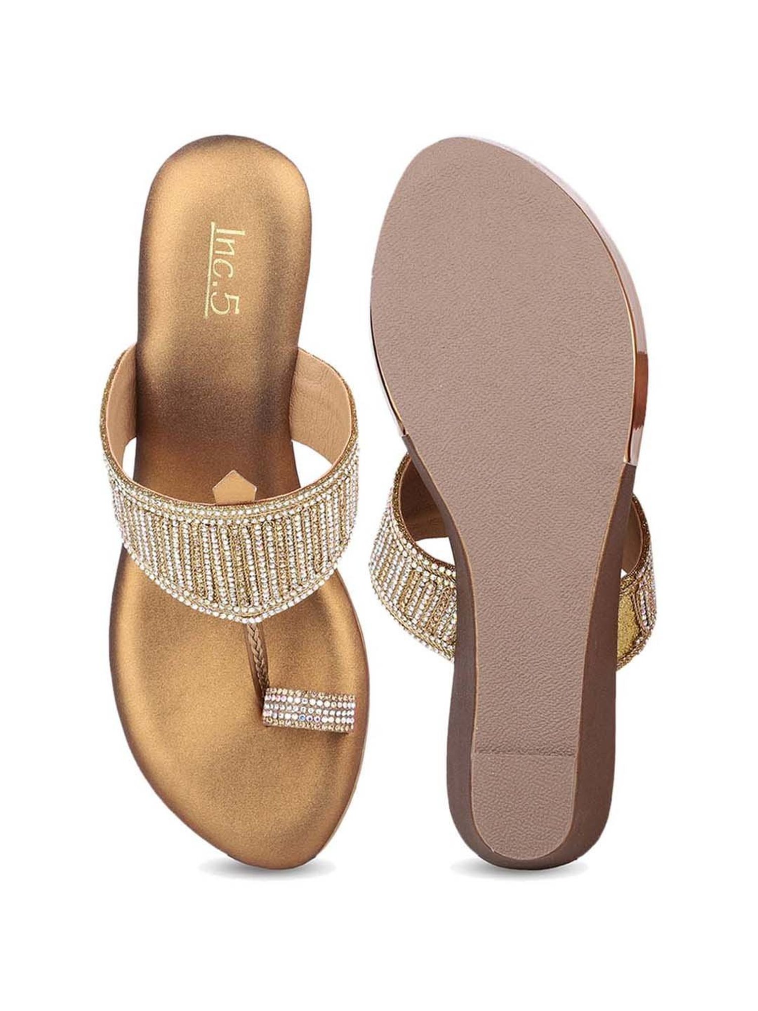 Inc 5 Women's Antique Gold Toe Ring Wedges