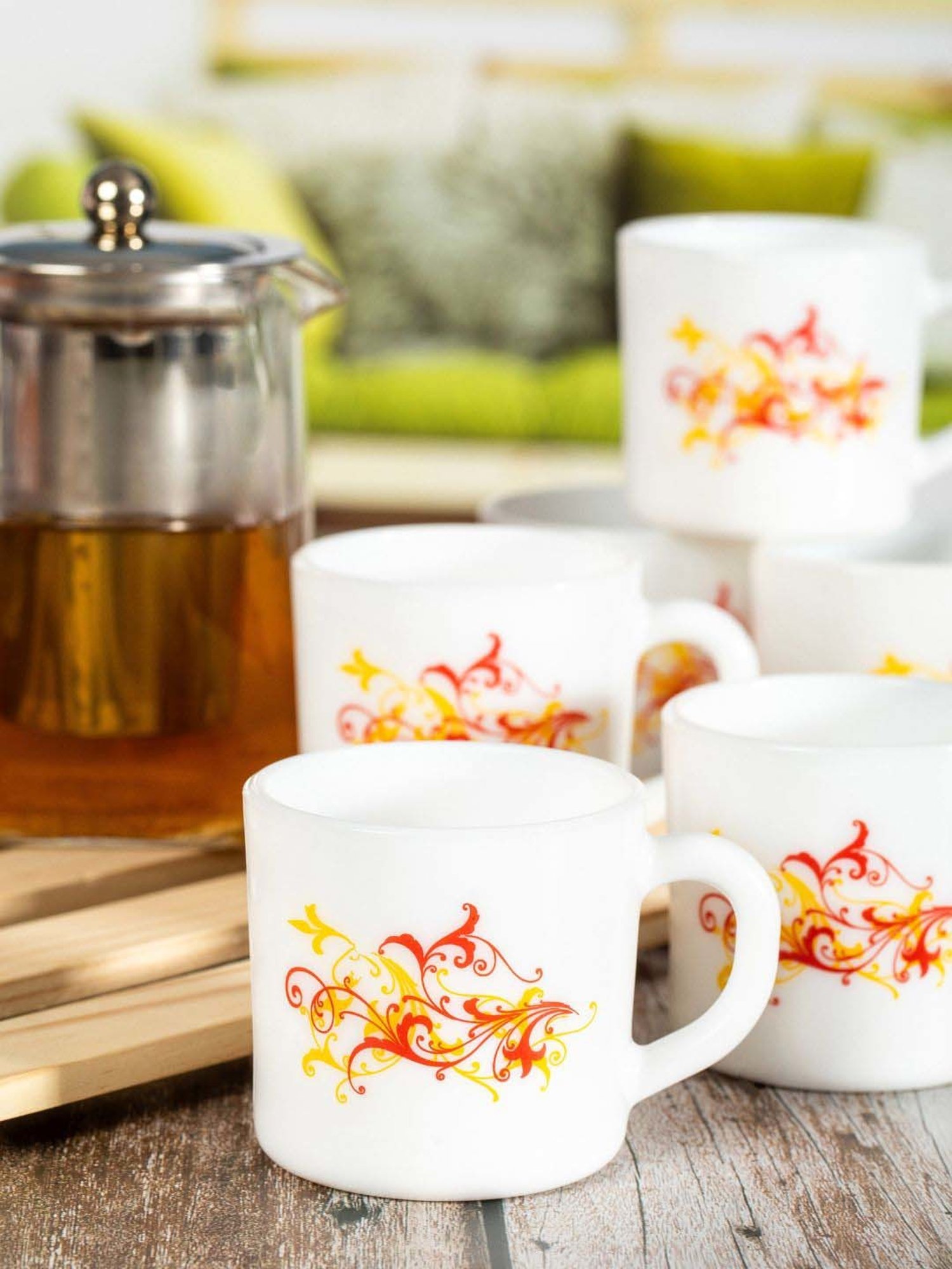 Cello Dazzle Stella White & Red Glass Coffee Mug (0.18 L) - Set of 12