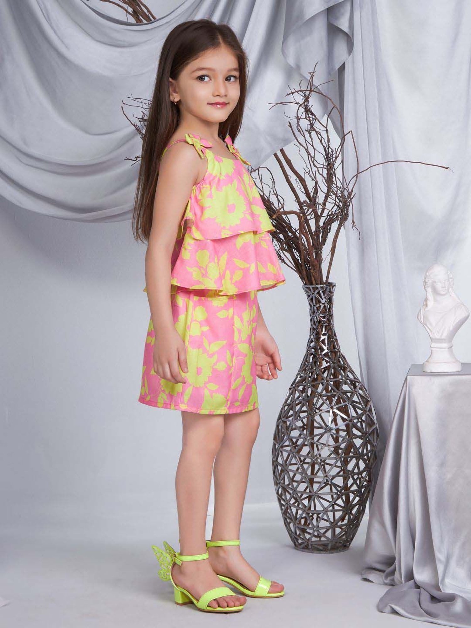 Peppermint Girls Pink Linen Floral Coordinate Set