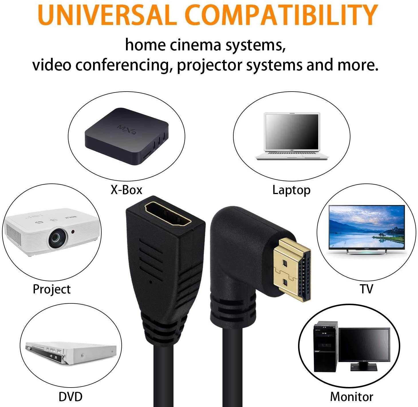 Poyiccot 8K HDMI Extension Cable Short 8K HDMI 90 Degree Right Angle Male to Female HDMI 2.1 Cable Adapter 48Gbps with 8K 60Hz Video and 3D HDR for TV/Xbox /PS4 /PS5 (Right M/F) 0.5feet