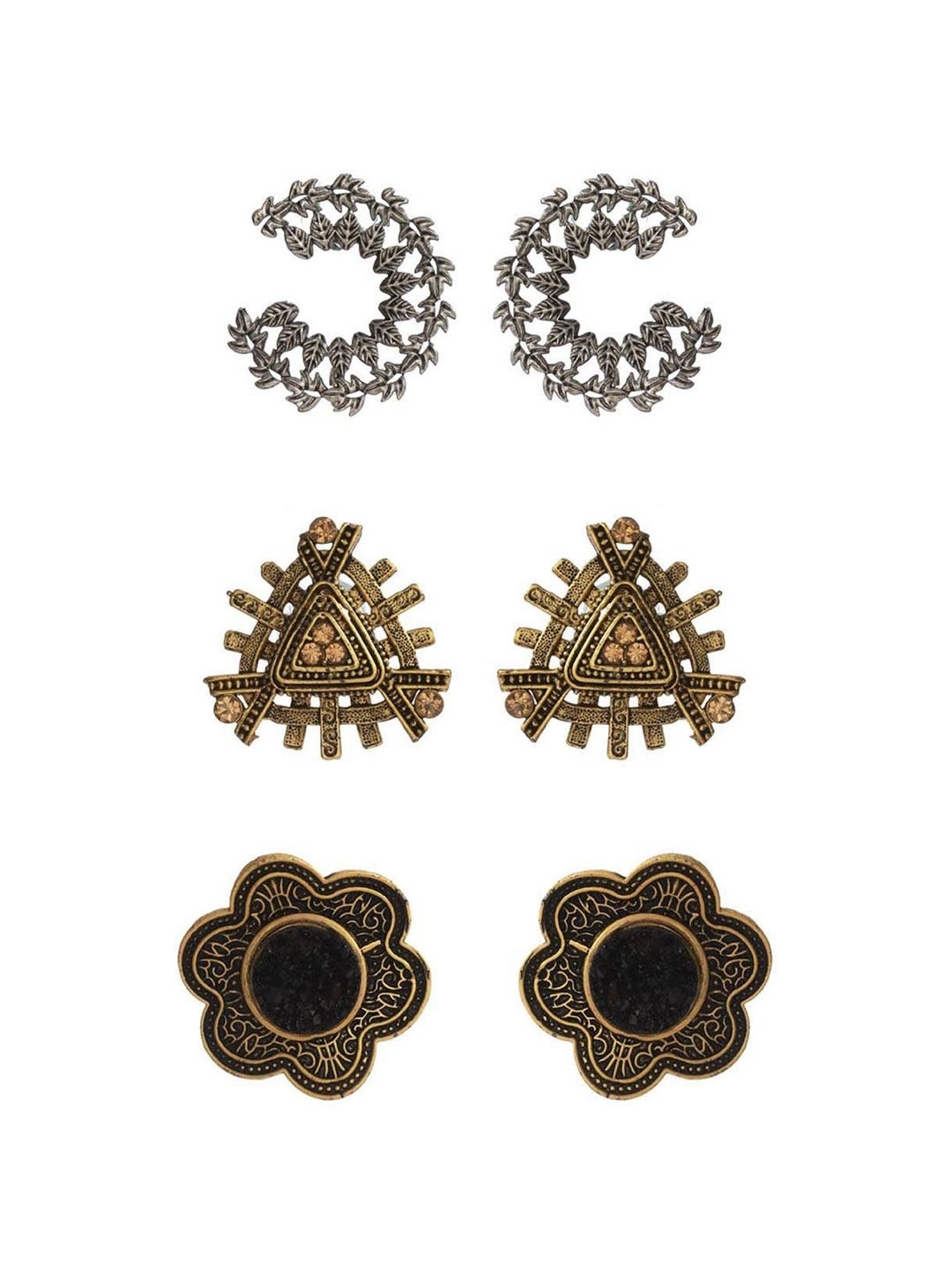 Priyaasi Floral Golden & Silver Stud Earrings