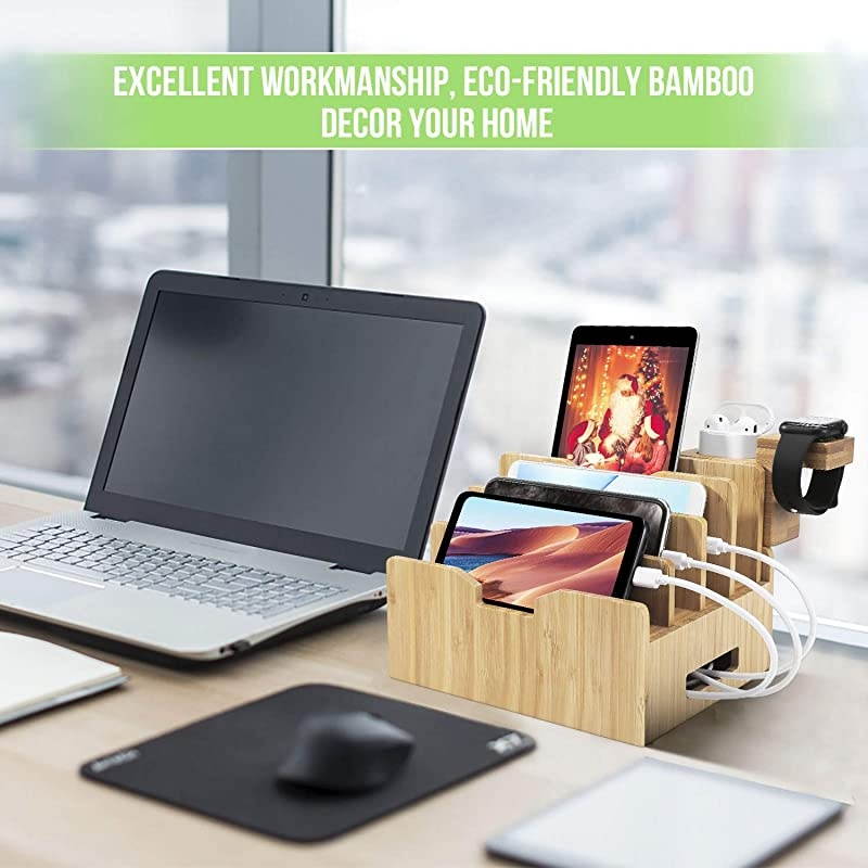 Charging Station for Multiple Devices with Integrated iWatch5 AirPods Pro Stand Desktop Charging Docking Station Organizer for iPhone 12 Tablet 5 Charging Cables IncludedNo Power Supply