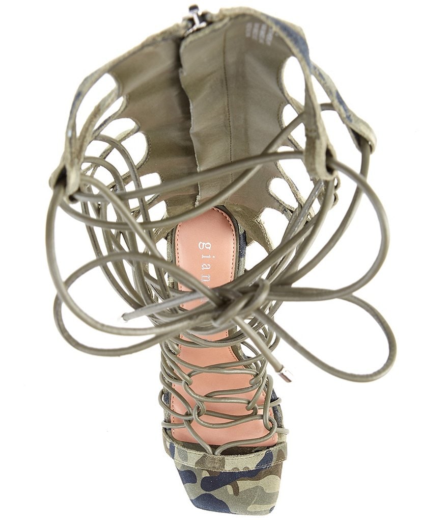 Gianni Bini Rydelle Suede Camo Print Tall Ankle Wrap Lace-Up Dress Sandals
