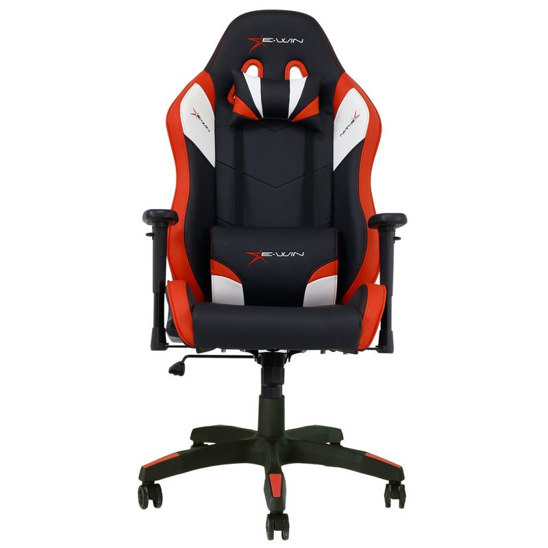 E-Win Calling Series Ergonomic Computer Gaming Home Office PU Leather Tall Back Chair with Pillows, Black and Red