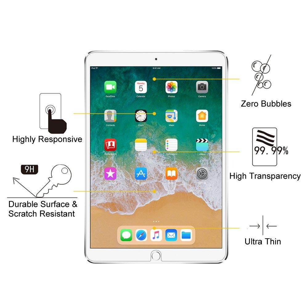Fintie iPad Pro 10.5 Tempered Glass Screen Protector, Anti Scratch Premium HD Clear 9H Hardness for Apple iPad Pro 10.5 Inch 2017 Release Tablet