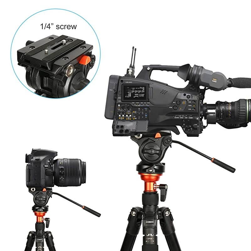 Fluid Head Tripod,  Video Camera Tripod Monopod Aluminium Alloy 70.8 inch for Canon Nikon Sony DSLR Camera