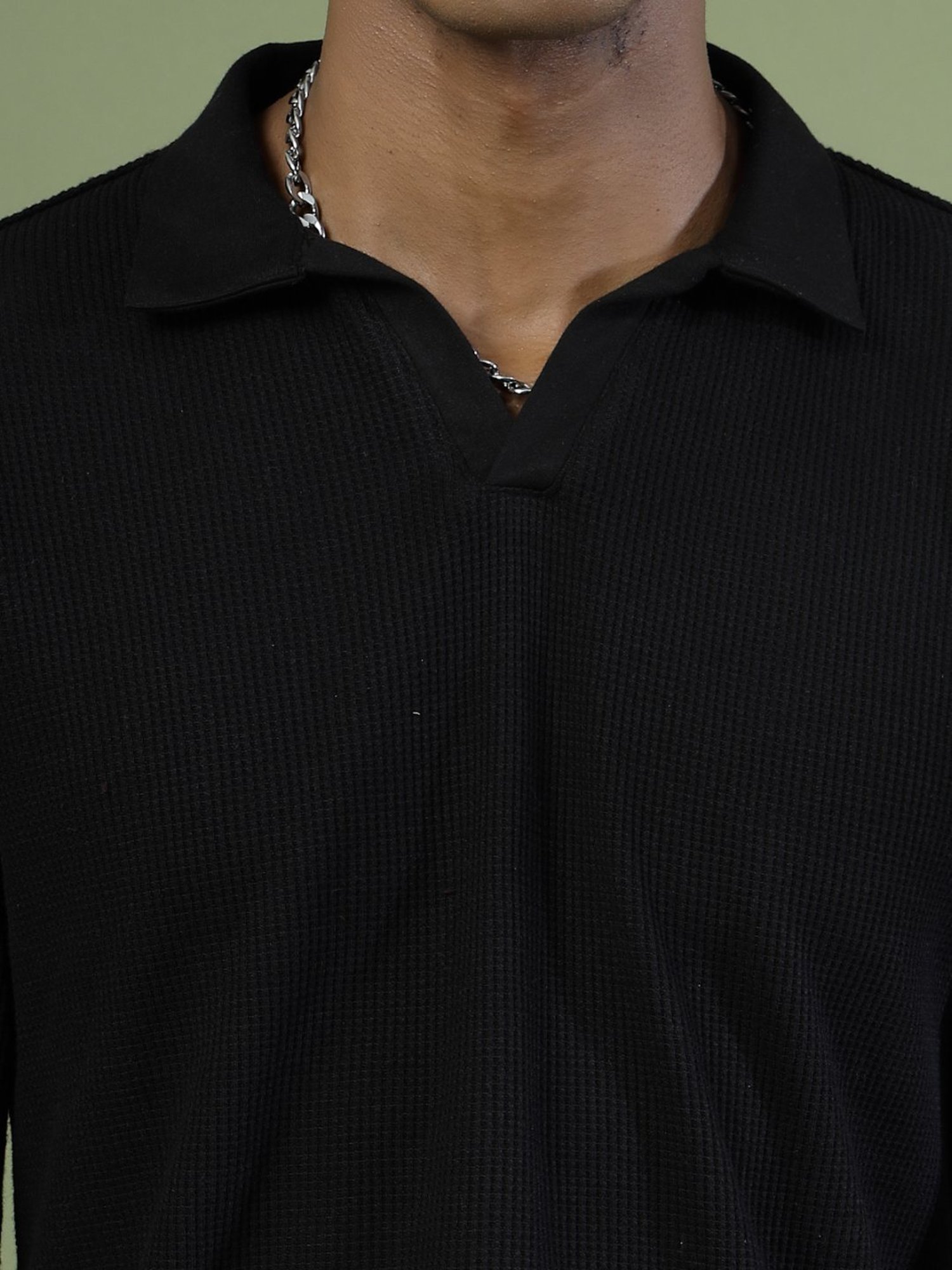 Rigo Black Cotton Boxy Fit Polo T-Shirt