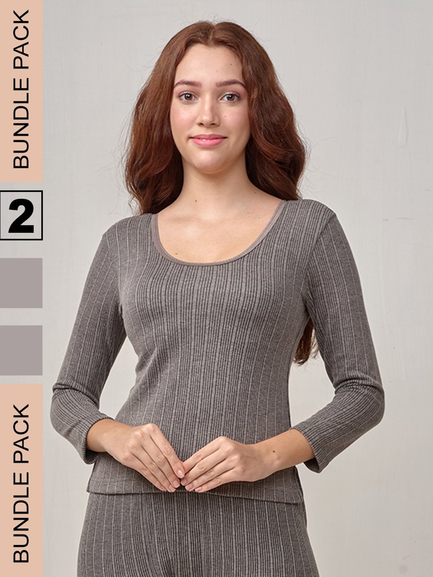LUX Inferno Grey Striped Thermal T-Shirt - Pack Of 2
